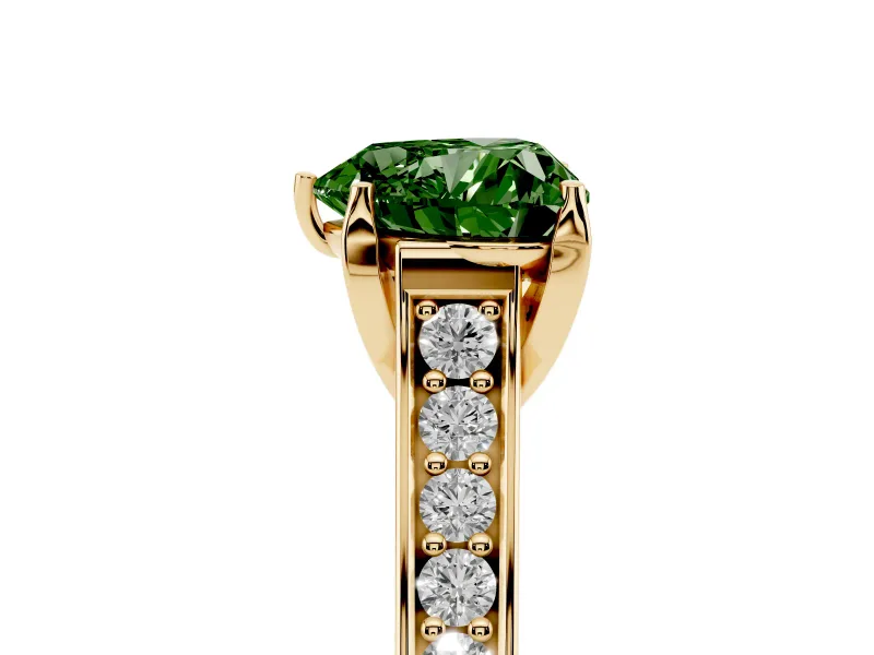 Heart-Shaped Graduated Pavé Engagement Ring Setting for a Fancy Green Lab-Grown Diamond | Yellow Gold