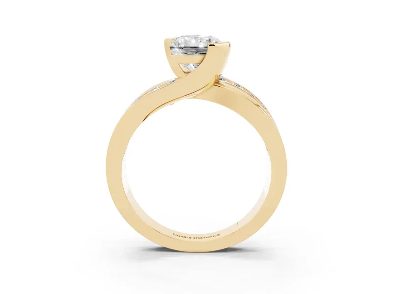 Radiant Cut Graduated Channel Bypass Engagement Ring Setting | Split Shank | Yellow Gold
