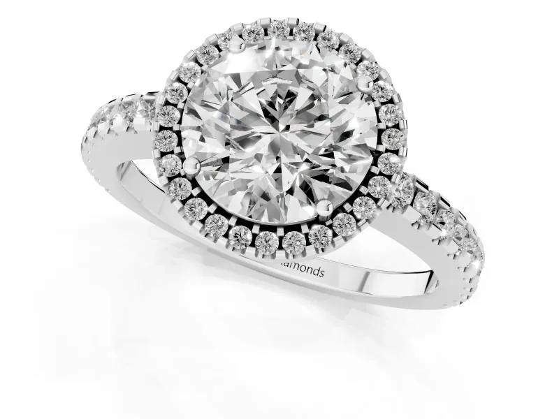 Round Halo Engagement Ring Setting | Half Pave Band | Platinum