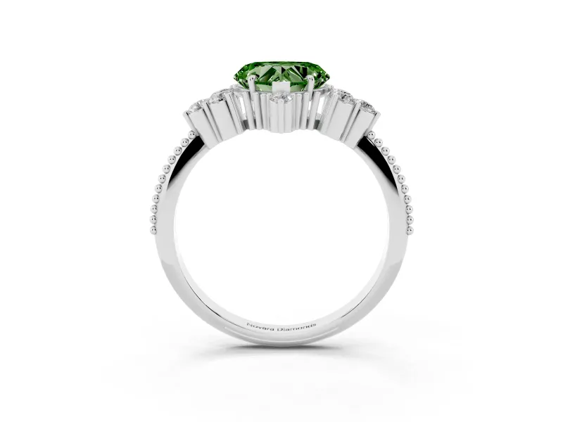 Heart-Shaped Cluster Engagement Ring Setting for a Fancy Green Lab-Grown Diamond | Platinum