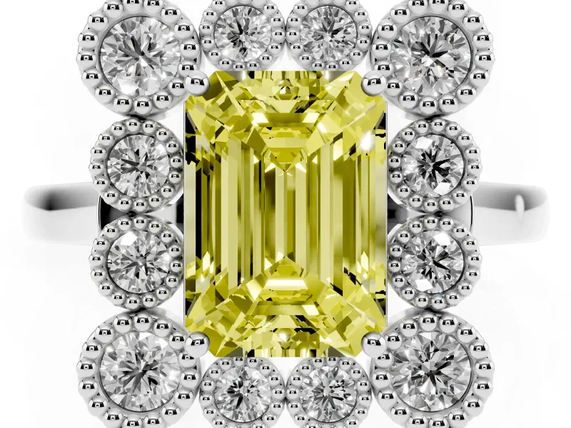 Emerald Cut Halo Engagement Ring Setting for a Fancy Yellow Lab-Grown Diamond | Sterling Silver - Design NV-24775