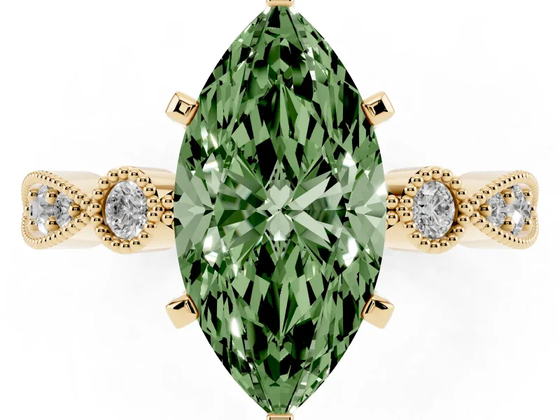 Marquise Vintage Milgrain Engagement Ring Setting for a Fancy Green Lab-Grown Diamond | Yellow Gold