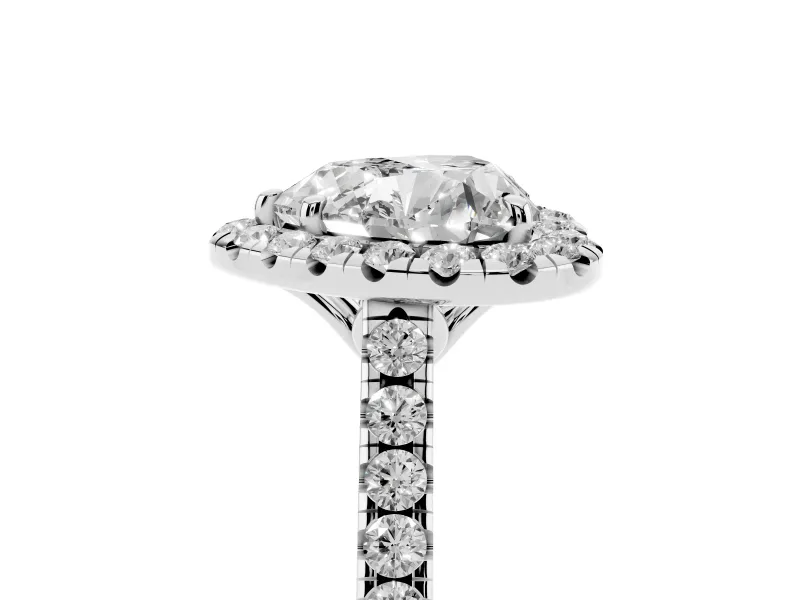Heart-Shaped Raised Halo Engagement Ring Setting | Pave Band | Platinum