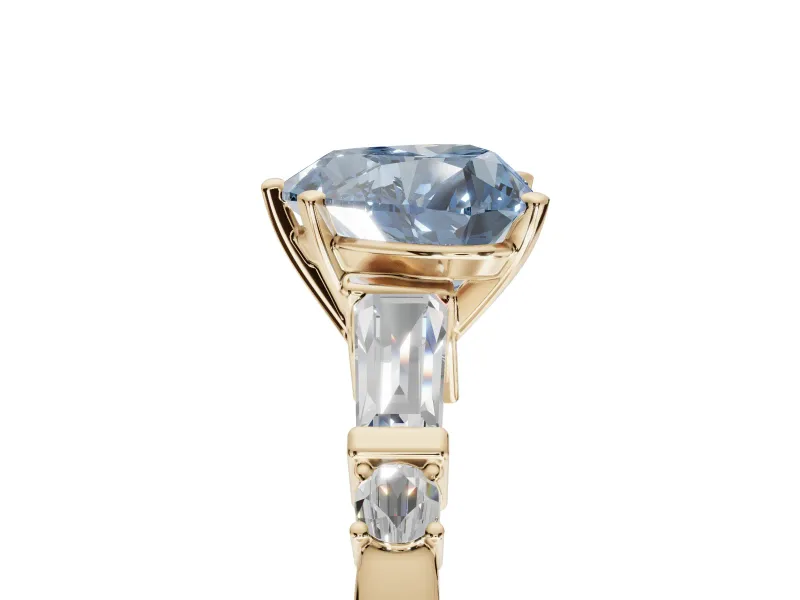 Heart-Shaped Tapered Baguette Engagement Ring Setting for a Fancy Blue Lab-Grown Diamond | Bar Set Sides | Yellow Gold