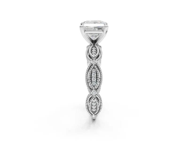 Princess Cut Vintage Milgrain Engagement Ring Setting | Graduated Stations | Platinum