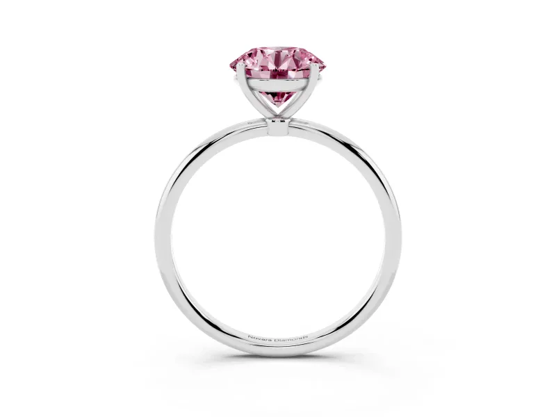 Round Thin Solitaire Engagement Ring Setting for a Fancy Pink Lab-Grown Diamond | Straight Plain Band | Sterling Silver