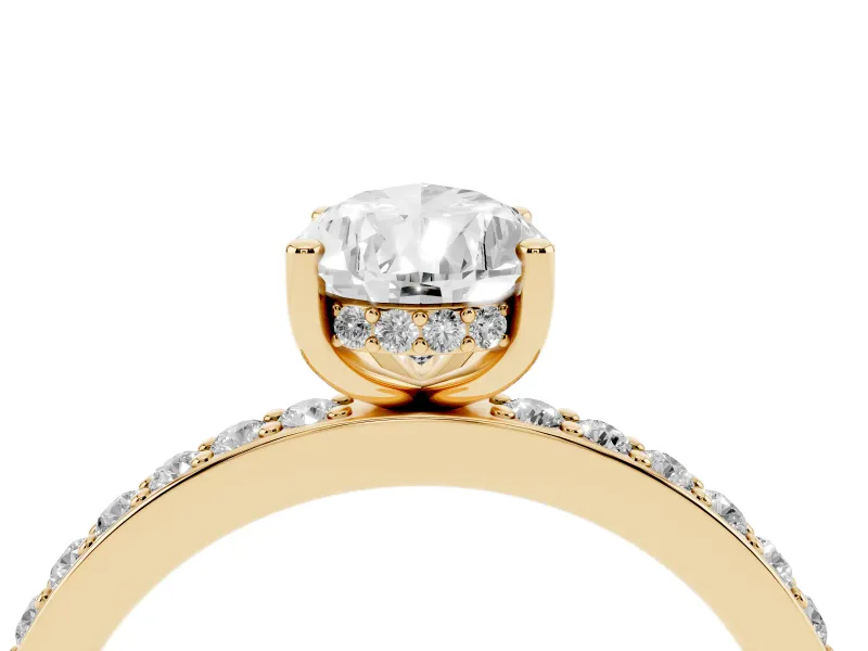 Pear Cut Diamond Pavé Band Ring Set in Yellow gold with Prong-Set Center Stone