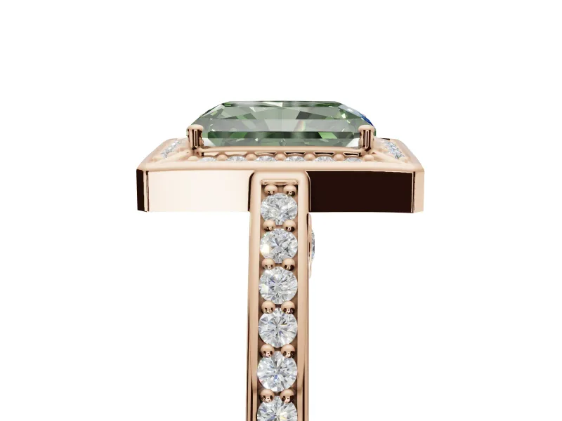 Radiant Cut Sectioned Halo Engagement Ring Setting for a Fancy Green Lab-Grown Diamond | Rose Gold