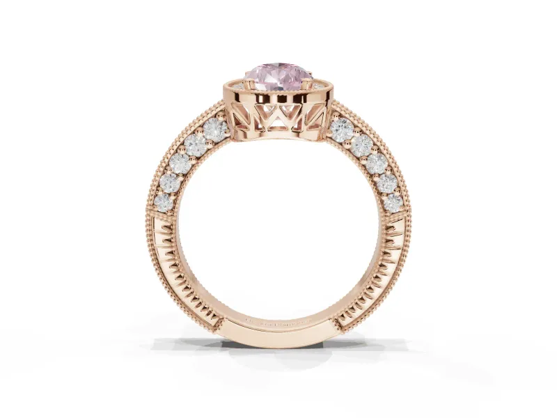 Pear-Shaped Milgrain Halo Engagement Ring Setting for a Fancy Pink Lab-Grown Diamond | Wide Pavé Band | Rose Gold
