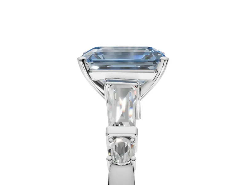 Emerald Cut Tapered Baguette Engagement Ring Setting for a Fancy Blue Lab-Grown Diamond | Platinum