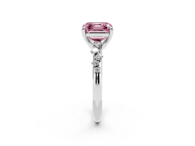 Asscher Cut Graduated Engagement Ring Setting for a Fancy Pink Lab-Grown Diamond | Sterling Silver