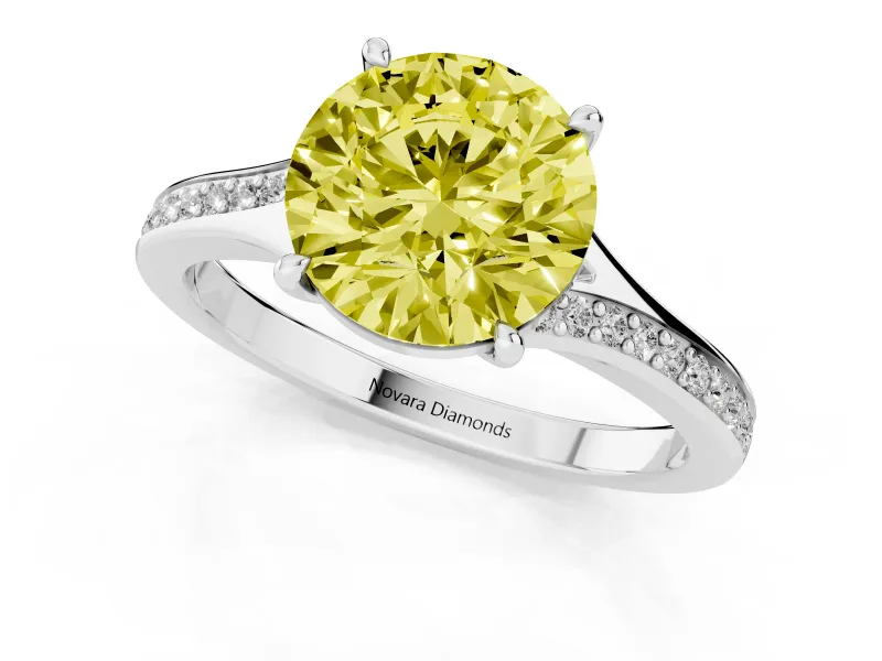 Round Pave Solitaire Engagement Ring Setting for a Fancy Yellow Lab-Grown Diamond | Sweeping Shoulders | Platinum