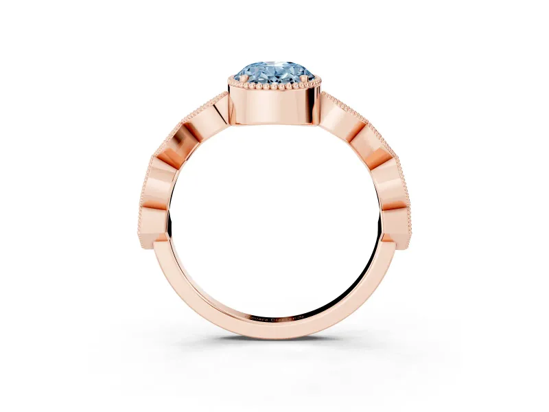 Oval Milgrain Bezel Engagement Ring Setting for a Fancy Blue Lab-Grown Diamond | Rose Gold