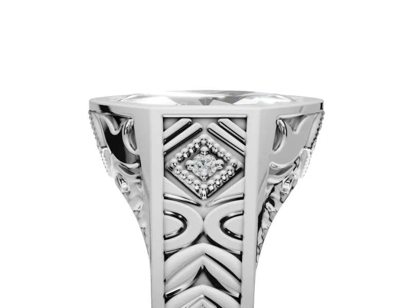 Marquise Vintage Bezel Engagement Ring Setting | Engraved Band | White Gold