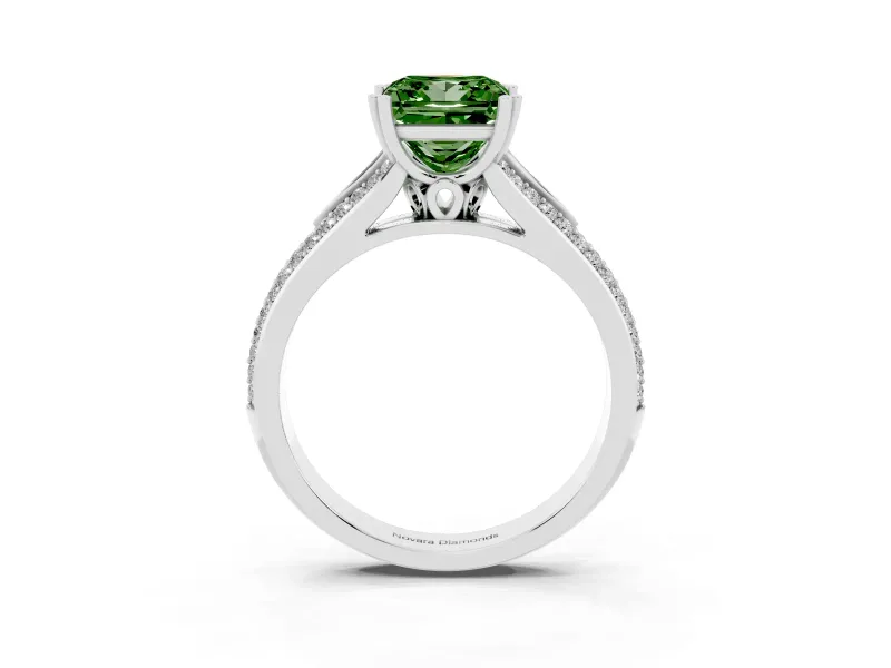 Princess Cut Split Shank Engagement Ring Setting for a Fancy Green Lab-Grown Diamond | Pave Band | White Gold