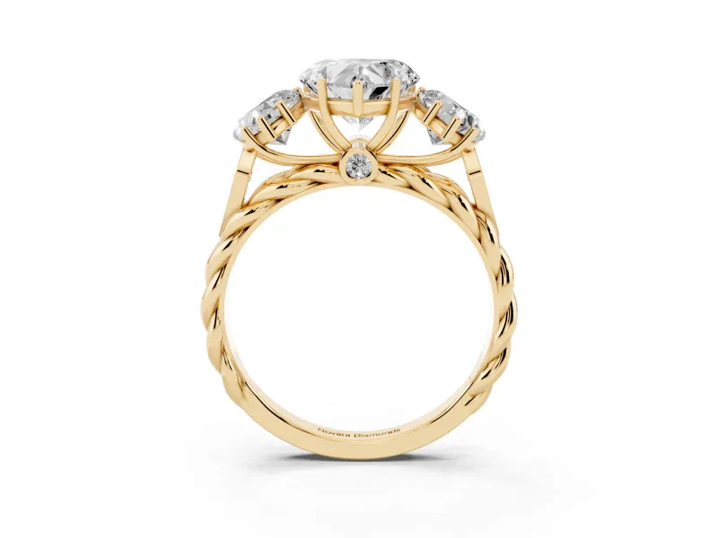 Heart-Shaped Three Stone Engagement Ring Setting | Braided Band | Yellow Gold