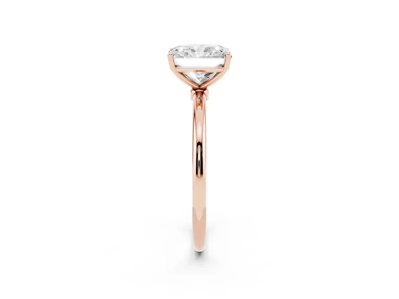 Radiant Cut Thin Solitaire Engagement Ring Setting | Straight Plain Band | Rose Gold