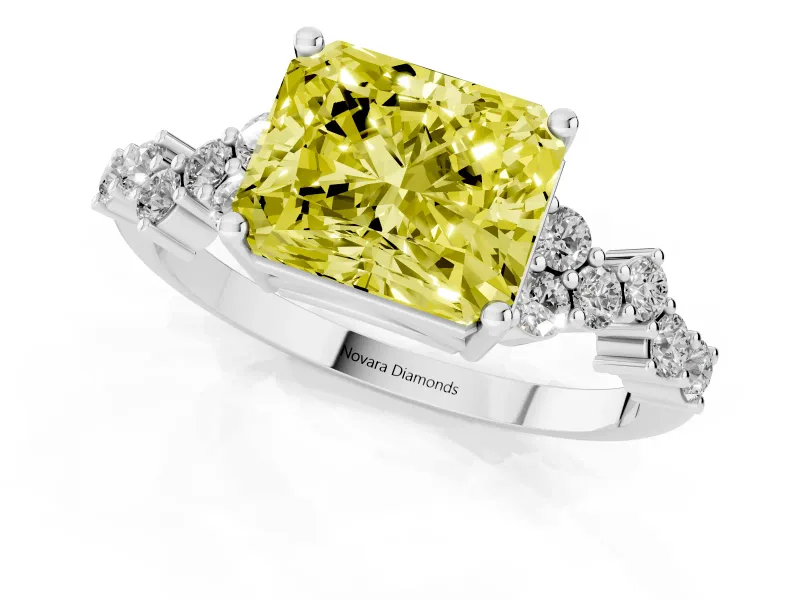 Radiant Cut Accented Engagement Ring Setting for a Fancy Yellow Lab-Grown Diamond | Sterling Silver