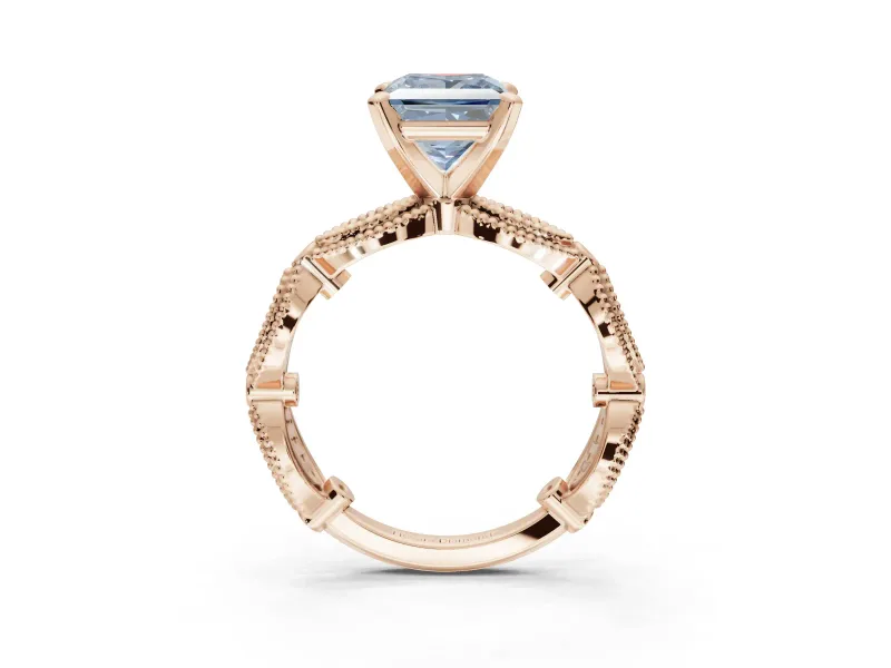Princess Cut Vintage Engagement Ring Setting for a Fancy Blue Lab-Grown Diamond | Graduated Stations | Rose Gold