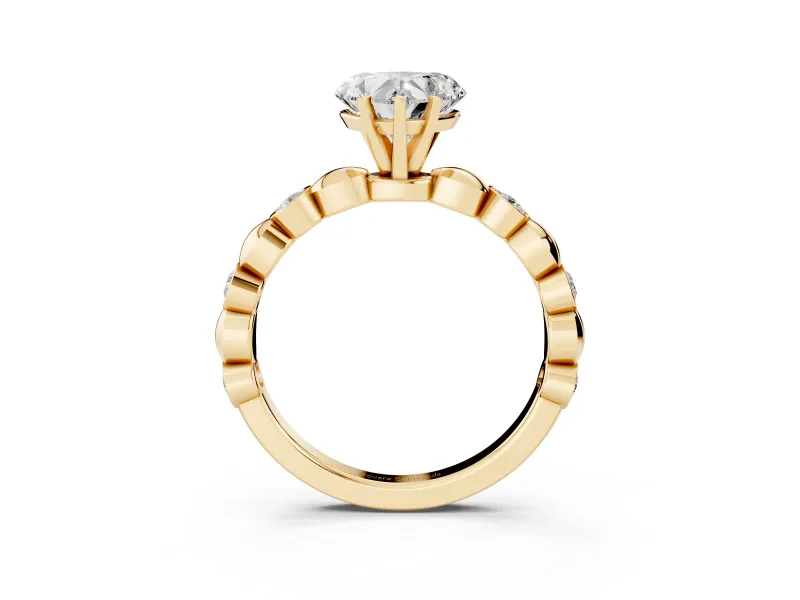 Heart-Shaped Bezel Station Engagement Ring Setting | Beaded Band | Yellow Gold