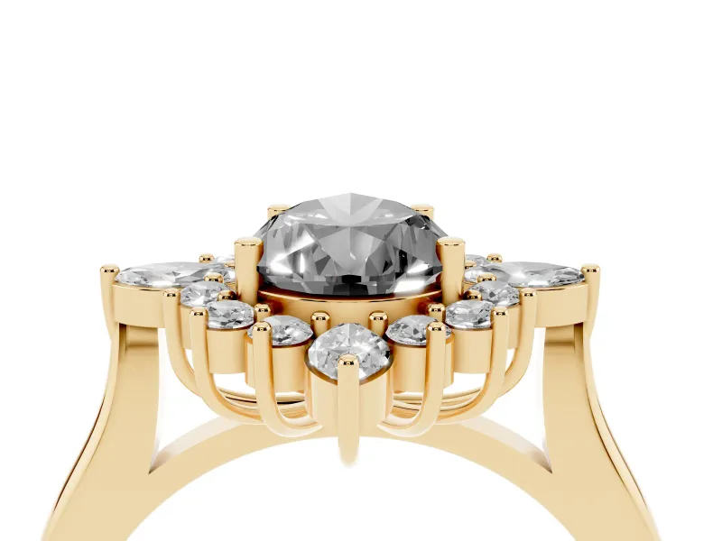 Pear-Shaped Cluster Halo Engagement Ring Setting for a Black Center | Yellow Gold