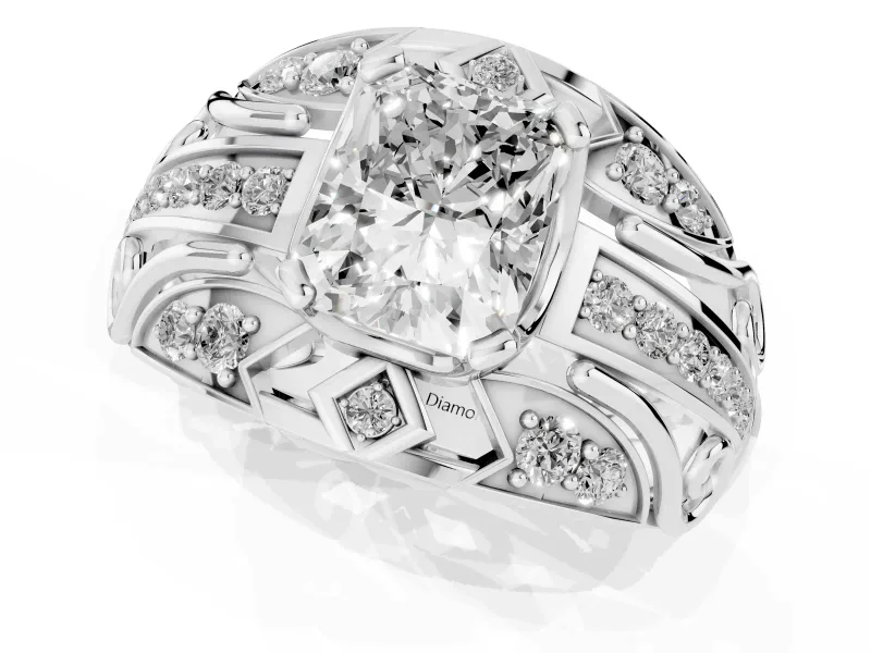 Radiant Cut Art Deco Graduated Pave Engagement Ring Setting | Split Shank | Sterling Silver