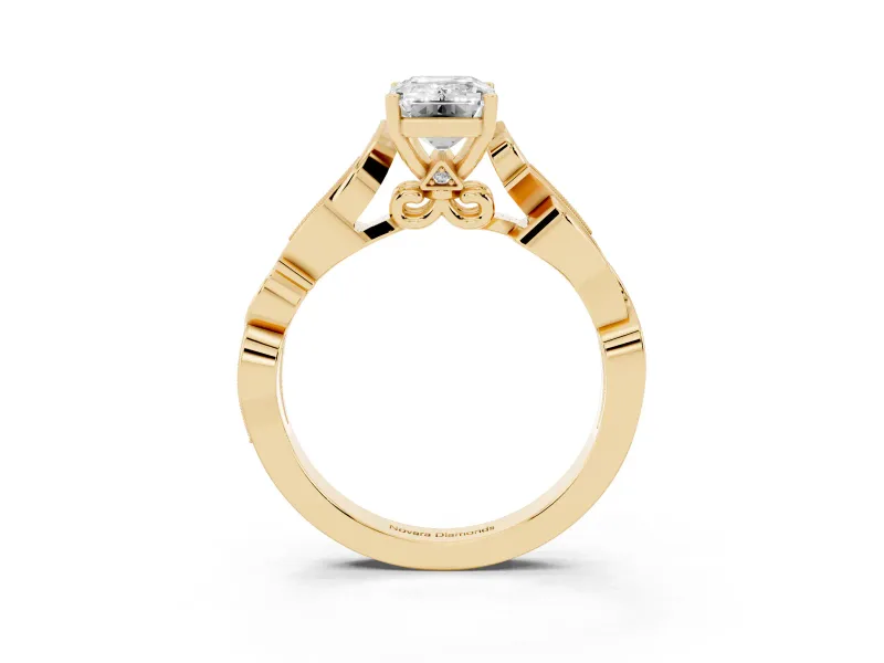 Emerald Cut Vintage Vine Solitaire Engagement Ring Setting | Milgrain Leaves | Yellow Gold