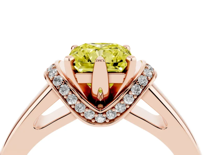 Radiant Cut Pavé Collar Engagement Ring Setting for a Fancy Yellow Lab-Grown Diamond | Rose Gold