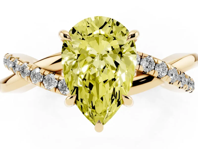 Pear-Shaped Crossover Engagement Ring Setting for a Fancy Yellow Lab-Grown Diamond | Yellow Gold