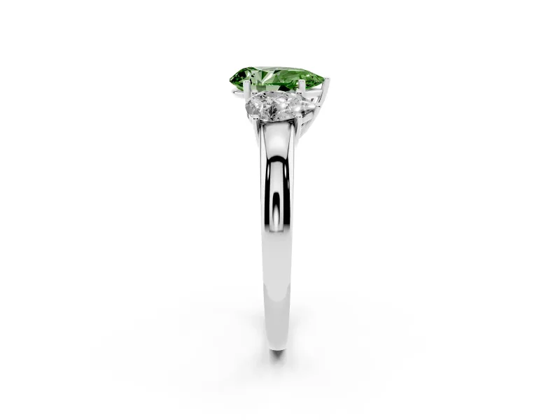 Pear-Shaped Three Stone Engagement Ring Setting for a Fancy Green Lab-Grown Diamond | Matching Side Stones | Platinum