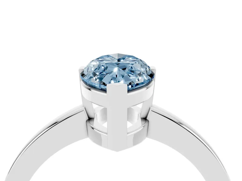 Fancy Blue Marquise Cut Diamond Solitaire Ring Set in White gold with Prong Head and Smooth Polished Band