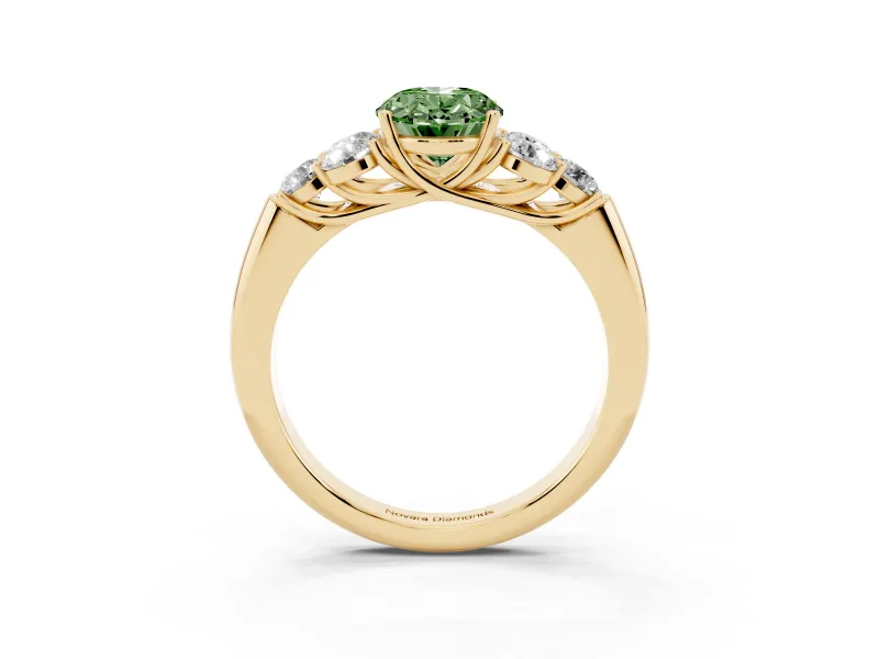 Oval Side Stone Engagement Ring Setting for a Fancy Green Lab-Grown Diamond | Yellow Gold