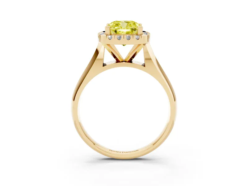 Cushion Cut Halo Engagement Ring Setting for a Fancy Yellow Lab-Grown Diamond | Square Profile Band | Yellow Gold