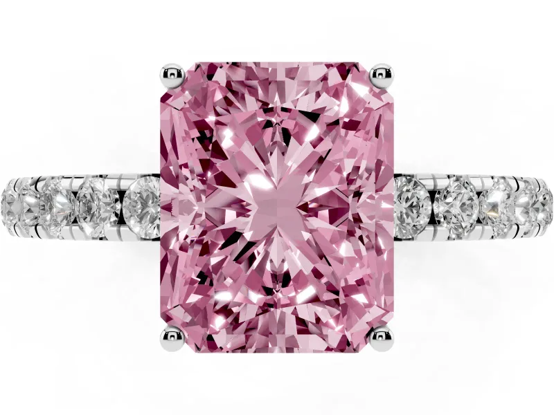 Radiant Cut Pave Solitaire Engagement Ring Setting for a Fancy Pink Lab-Grown Diamond | Shared Prong Band | Platinum