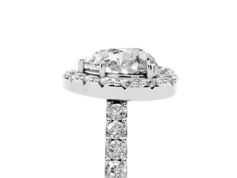 Heart Cut Diamond Halo Pavé Solitaire Ring Set in White gold with Prong-Set Center Stone