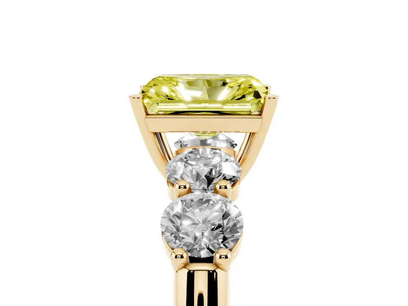 Radiant Cut Five Stone Engagement Ring Setting for a Fancy Yellow Lab-Grown Diamond | Plain Band | Yellow Gold