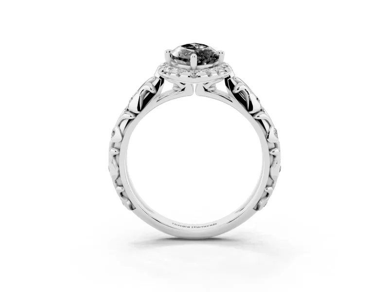 Marquise Leaf Halo Engagement Ring Setting for a Black Center | Bezel Accents | Platinum
