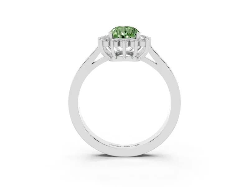 Fancy Green Pear Cut Diamond Halo Ring Set in Platinum with Round Halo and Smooth Solitaire Band