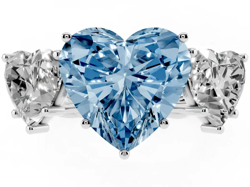 Heart-Shaped Three Stone Engagement Ring Setting for a Fancy Blue Lab-Grown Diamond | Braided Band | Platinum