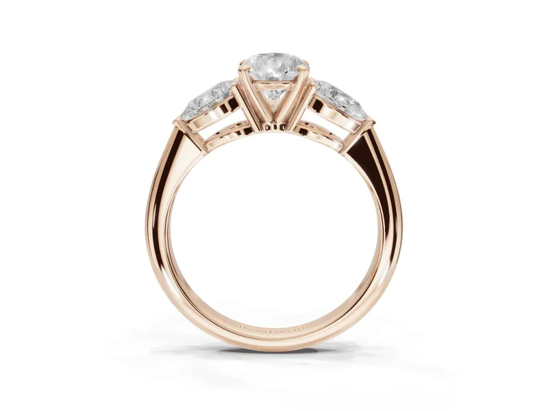 Pear-Shaped Three-Stone Engagement Ring Setting | Pear Side Stones | Rose Gold