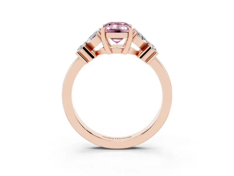 Emerald Cut Floral Side Stone Engagement Ring Setting for a Fancy Pink Lab-Grown Diamond | Rose Gold