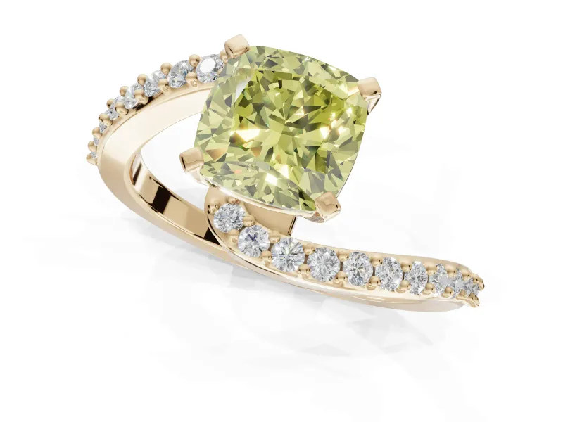 Cushion Cut Bypass Pavé Engagement Ring Setting for a Fancy Yellow Lab-Grown Diamond | Yellow Gold