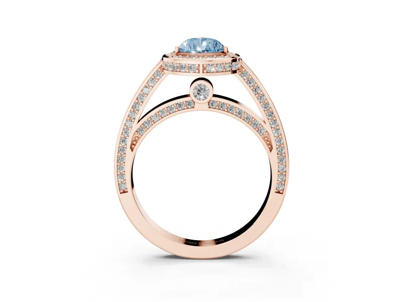 Pear-Shaped Sectioned Halo Engagement Ring Setting for a Fancy Blue Lab-Grown Diamond | Rose Gold