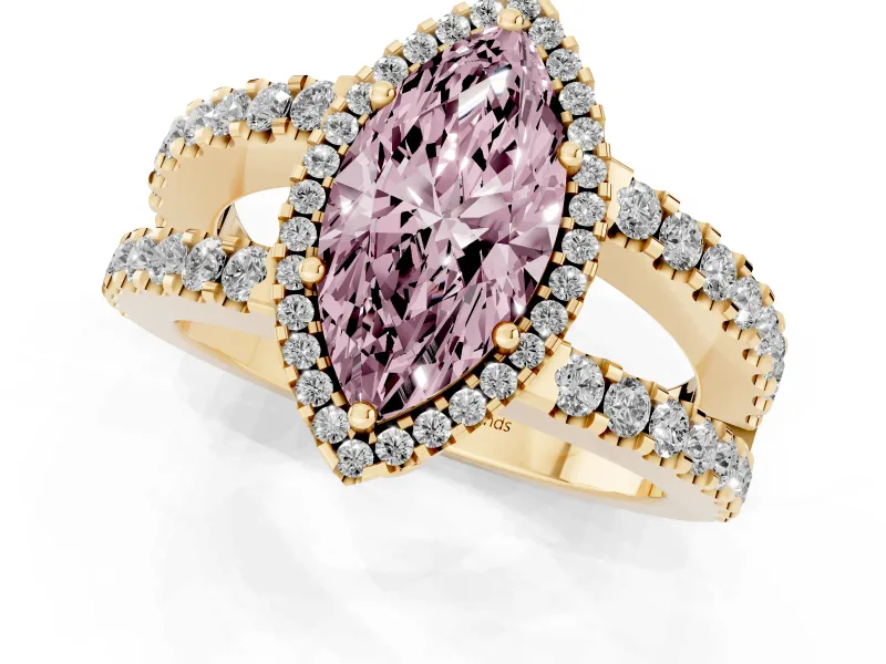 Marquise Halo Split Shank Engagement Ring Setting for a Fancy Pink Lab-Grown Diamond | Yellow Gold