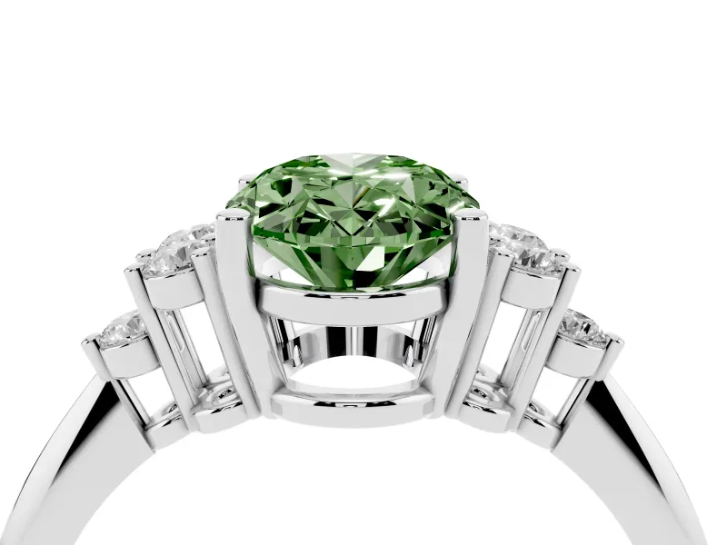 Oval Cluster Accent Engagement Ring Setting for a Fancy Green Lab-Grown Diamond | Platinum