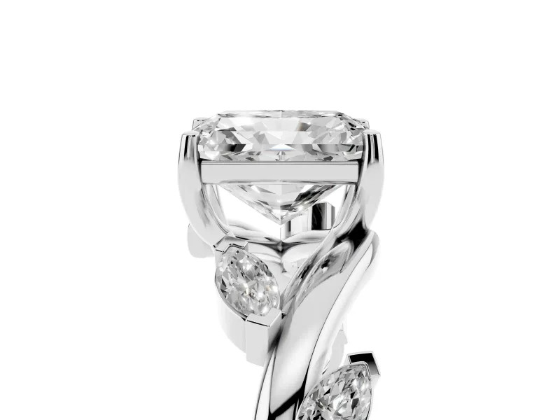 Radiant Cut Twisted Vine Engagement Ring Setting | Marquise Side Stones | Sterling Silver