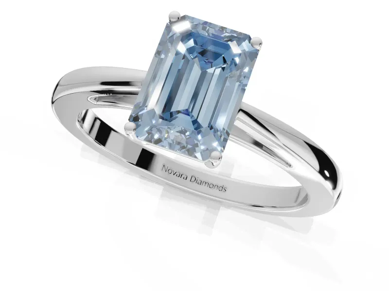 Emerald Cut Cathedral Solitaire Engagement Ring Setting for a Fancy Blue Lab-Grown Diamond | Open Shoulders | Platinum