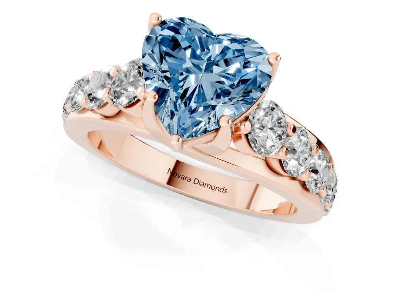 Heart-Shaped Graduated Engagement Ring Setting for a Fancy Blue Lab-Grown Diamond | Rose Gold