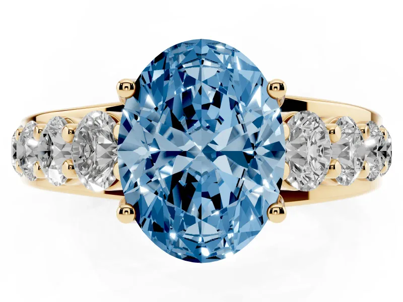 Oval Graduated Engagement Ring Setting for a Fancy Blue Lab-Grown Diamond | Yellow Gold