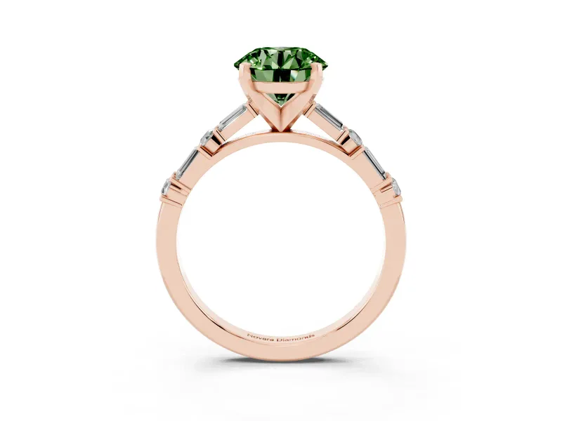 Round Baguette Side Stone Engagement Ring Setting for a Fancy Green Lab-Grown Diamond | Rose Gold